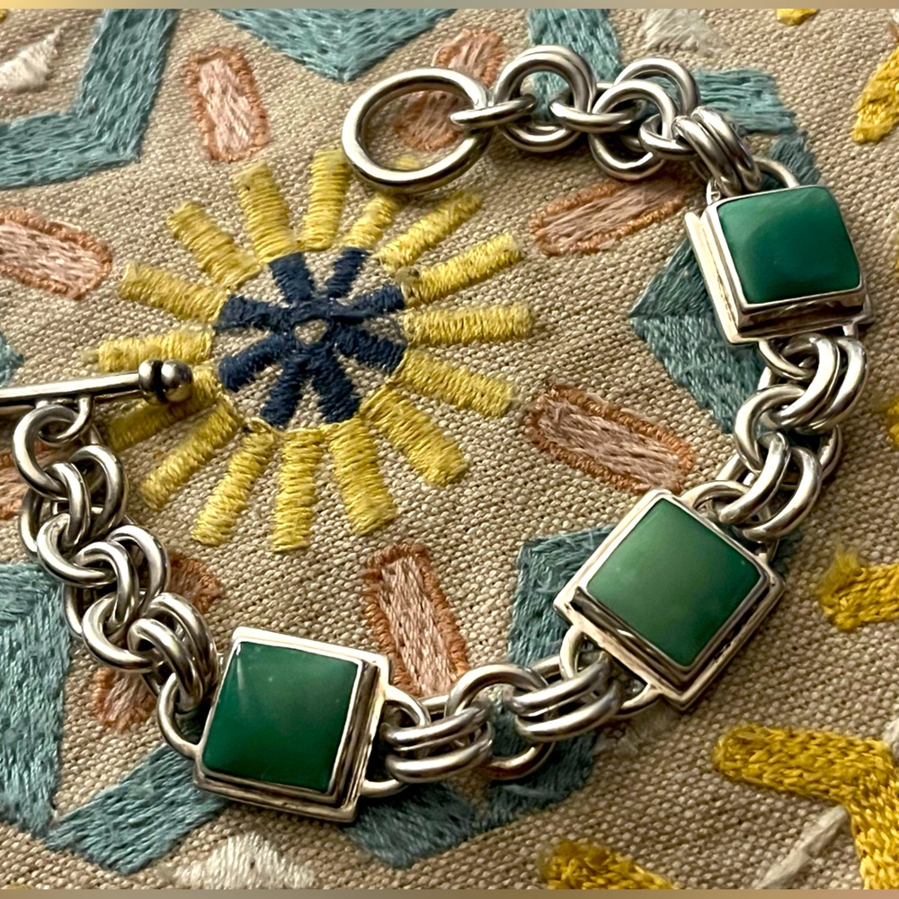 VINTAGE CHRYSOPRASE STERLING SILVER BRACELET